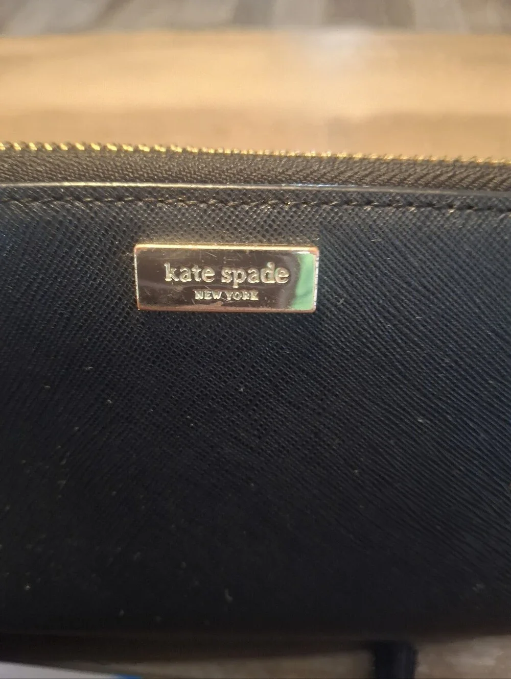kate spade Black Saffiano Zip Around Wallet